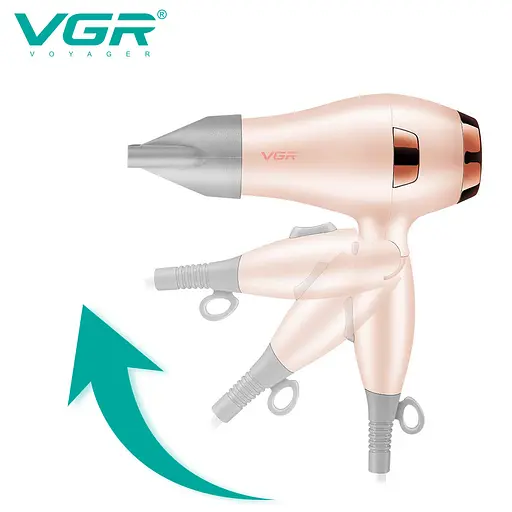 Фен для сушки волос VGR V-432 Сетевой дорожный фен складная ручка 2 режима работы и ионизация Розовый 1000 Вт - фото 4