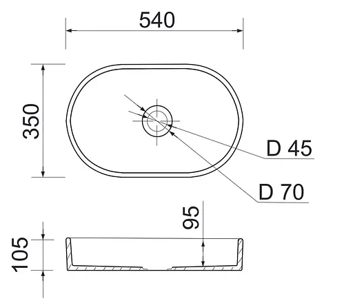 Раковина Adamant умывальник BESTE NEW искусственный овальный камень без предотвращения для смесителя и перелива 540x350x11мм накладной белый - фото 9