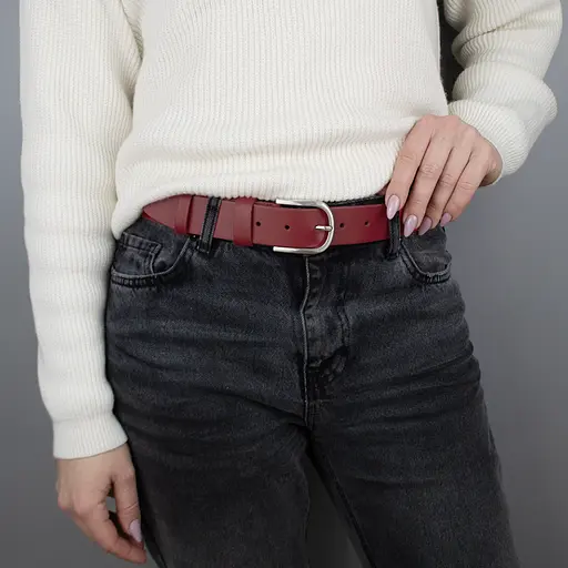 Ремень женский темно-красный кожаный HC-3452 (125 см) - фото 2