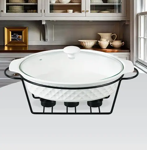 Мармит керамический Maestro MR-11559-74 Овальная мармитница с крышкой на подставке 37смх24см 2,3л Белый - фото 2