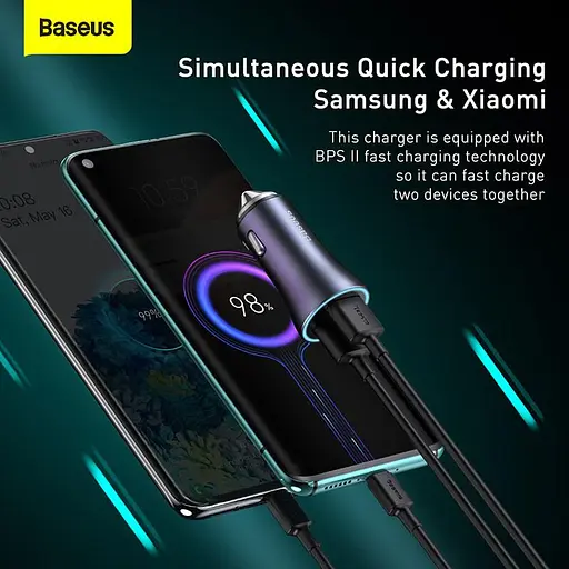 Авто зарядное BASEUS Golden Contactor Pro Dual Quick Charger 2USB 40W + Type-C кабель TZCCJD-A0G - фото 4