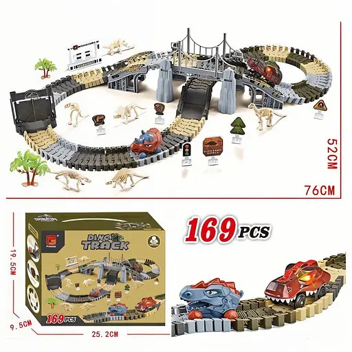 Трек P 923, 2 машинки, підсвітка, фігурки динозаврів, муляжі оточення - фото 2
