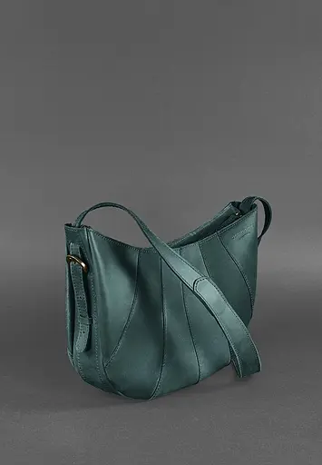 Шкіряна жіноча сумка Круасан зелена - фото 3