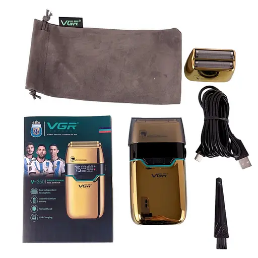 Електробритва шейвер VGR V-350 з дорожньою сумкою та 2 насадками (Золотистий) - фото 2