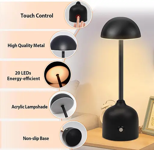 Бездротова настільна лампа з регульованою яскравістю з сенсорним вимикачем - фото 3
