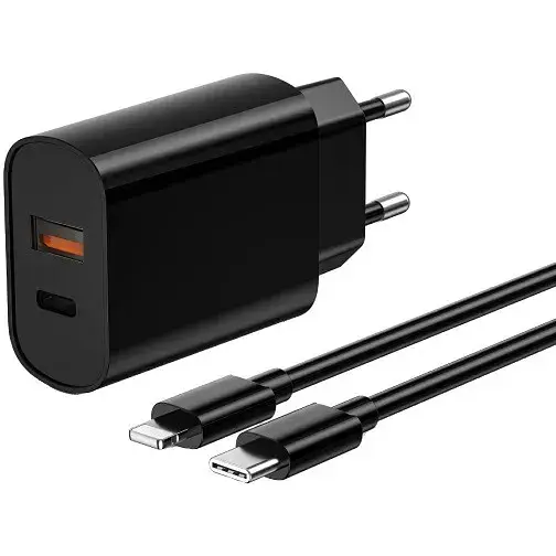 Мережевий зарядний пристрій Wiwu Wi-U002 PD QC charger set with EU plug Type C to Lightning Чорний - фото 1