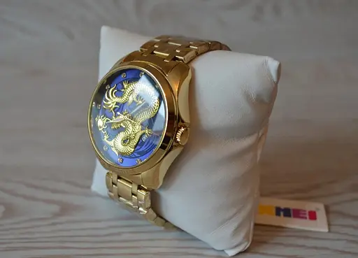 Чоловічий наручний годинник Skmei 9193 Дракон синій циферблат Золотисті - фото 8