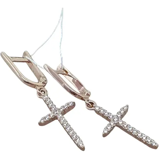 Золотые серьги Вселенная Крестики с фианитами. 21115101