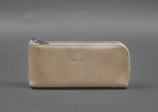 Кожаный портмоне-купюрник на молнии 14.0 светло-бежевый - фото 1