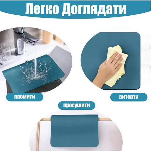 Антискользящий кухонный коврик - Абсорбирующий коврик для сушки посуды - Коврик под кофеварку 30х45 см Синий - фото 5