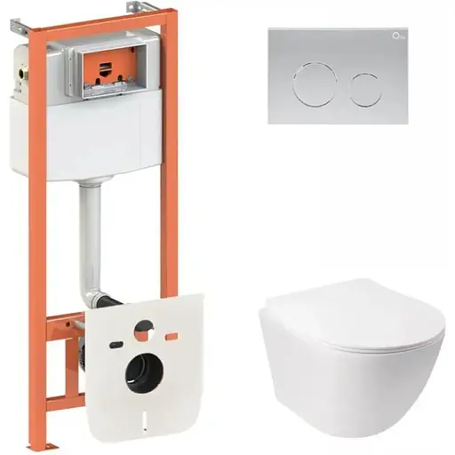 Набір Q-tap інсталяція 3 в 1 Nest QT0133M425 з панеллю змиву круглою QT0111M11111SAT + унітаз з сидінням Jay QT07335176W - фото 1