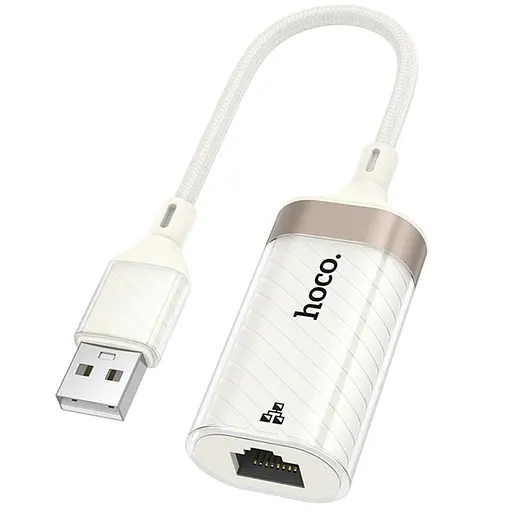 Перехідник Hoco UA41 Crystal USB to RJ45 100 Mbs (0.15m) Apricot - фото 1