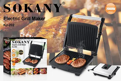 Контактный прижимной гриль Sokany KJ-202 с терморегулятором настольный 2000 Вт - фото 6