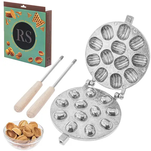 Орешница форма для выпечки орешков на 12 половинок орехов со съемными ручками RS в подарочной коробке Серый 88096 - фото 1