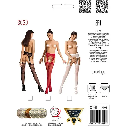 Сетчатые чулки-стокинги Passion S020 One Size, Black - фото 8