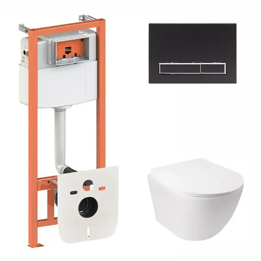 Набор: Qtap Jay Ultra Quiet унитаз подвесной QT07335177W + Nest комплект инсталляции 4в1 (линейная клавиша Black mat) QT0133M425 + M08V1091MB - фото 1