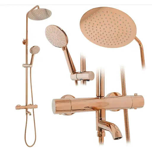 Душовя система Rea Lungo з термостатом та виливом rose gold REA-P6606, Теплий захід сонця - фото 1