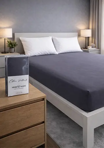 Простирадло на резинці 180х200+30 см темно-сірий