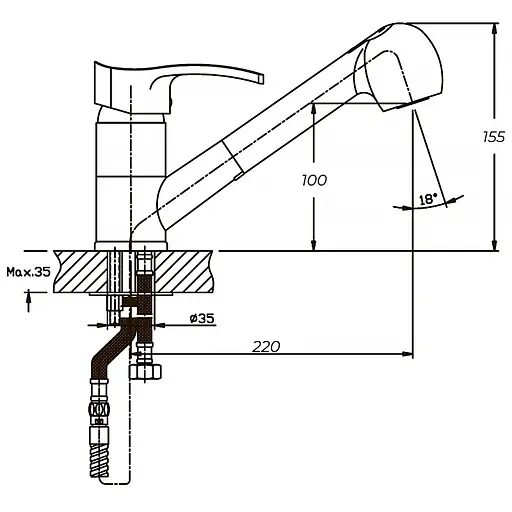 Змішувач для кухні з висувним виливом Haiba Focus 014 HB0129 Хром - фото 2