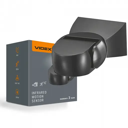 Датчик руху та освітленості Videx VL-SPW15B 220V 1200W IP65 інфрачервоний чорний - фото 1