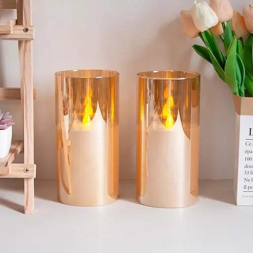 Светодиодные свечи Vtobay Gold Glass 10x20 см, без пламени, мерцающие, работающие от батареек, из настоящего воска - фото 4