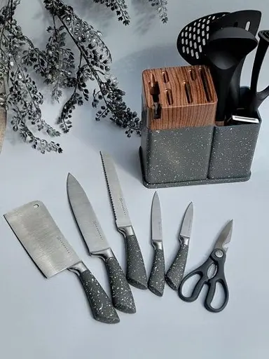 Набор кухонных ножей Edenberg EB-11098 из 12 предметов на стойке Cерый - фото 3