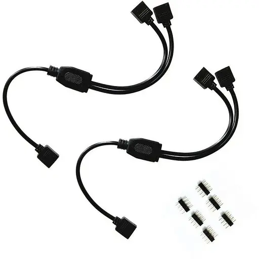 2PCS чорний 4-контактний кабель світлодіодного розгалужувача Роз'єм світлодіодної стрічки 2-сторонній розгалужувач Y