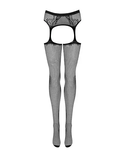 Сетчатые чулки-стокинги с узором на ягодицах Obsessive Garter stockings S232 черные имитация S/M/L - фото 5