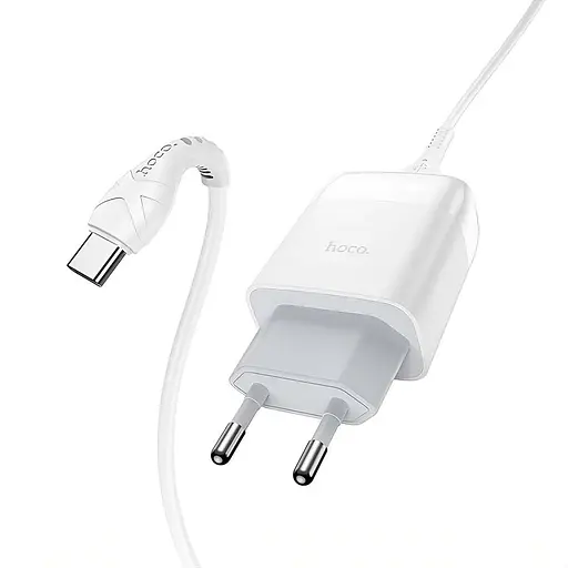 Мережевий зарядний пристрій Hoco C72Q з кабелем Type-C підтримкою QC3.0 1 x USB 3.0 A 18 Вт білий