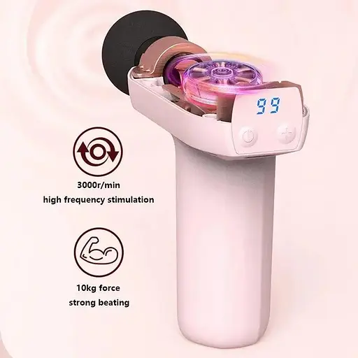 Перкусійний масажний міні пістолет Fascial Gun YJ03 (8 насадок) Рожевий - фото 3