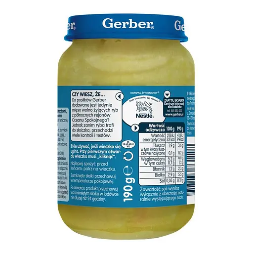 Пюре рибно - овочеве для дітей від 6 міс стерилізоване Риба з картоплею, цукіні та броколі Gerber с/б 190 г - фото 4