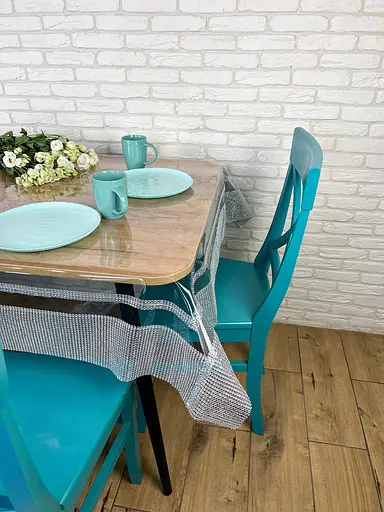 Скатертина силіконова зі срібною стразовою стрічкою подвійною 390х180 см - фото 7