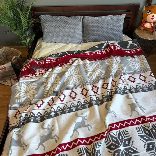 Плед покривало Bridge двосторонній Євро Орнамент зимовий 200х220 Бавовна Білий - фото 3