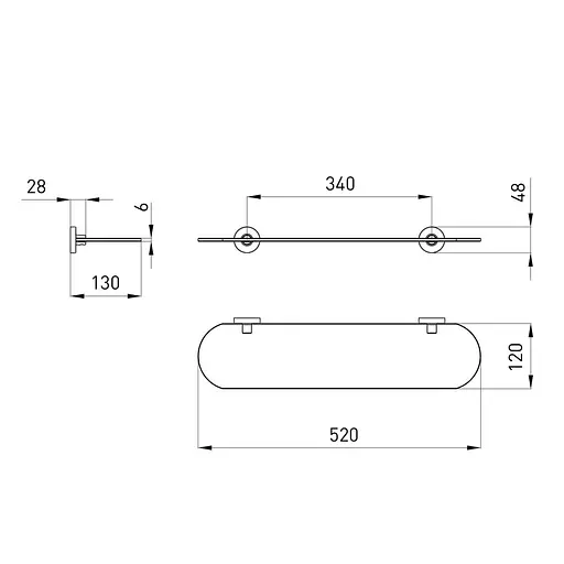 Полка стеклянная для ванной комнаты Volle Ronda 2535.270101, Хром - фото 2