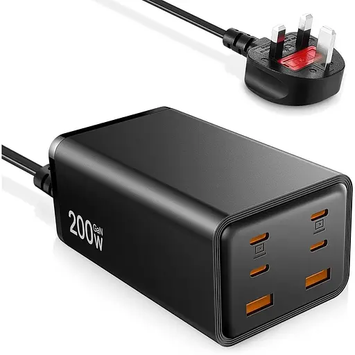 Швидкий зарядний пристрій USB C потужністю 200 Вт для 2 ноутбуків