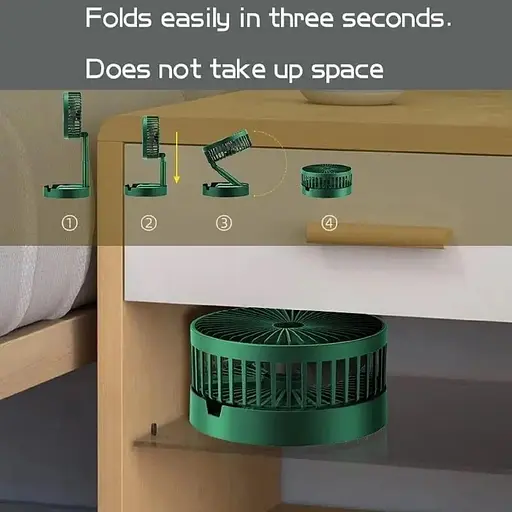 Аккумуляторный настольный вентилятор Telescopic Folding Fan Портативный складная мини USB ветродуйка Зеленый - фото 6