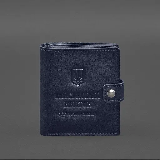 Кожаная обложка-портмоне для военного билета офицера запаса (широкий документ) Синий - фото 9