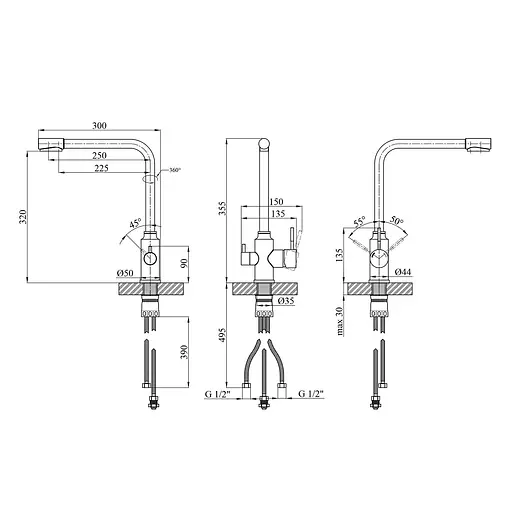 Змішувач для кухні Kroner KRM Edelstahl Klassisch - ESG038 (CV022992) - фото 7