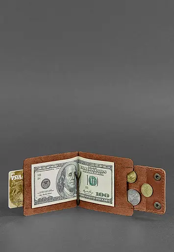 Мужской кожаный портмоне светло-коричневый 10.0 зажим для денег - фото 3