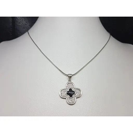 Серебряное колье Серебряный рай Клевер с фианитами и эмалью. 065103 - фото 2