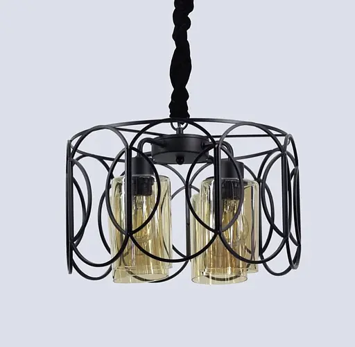 Люстра на 4 плафони в чорному корпусі Line.F Колір плафона Янтарний - фото 1