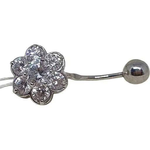 Серебряная серьга для пирсинга пупка Ирий с фианитами. 6010