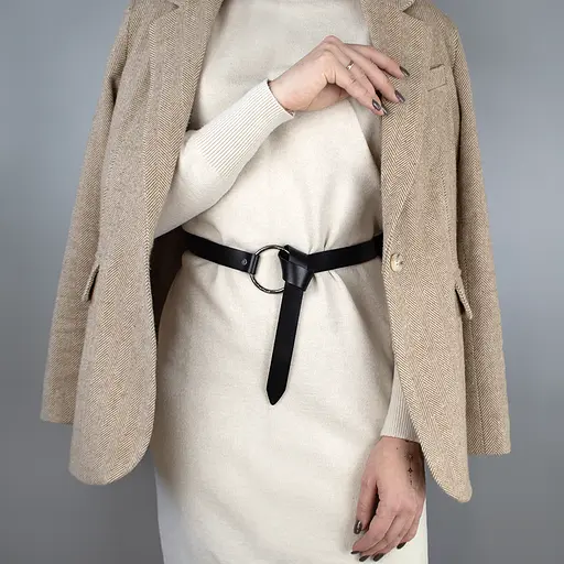 Жіночий ремінь з кільцем під сукню або піджак HC-2588 (130 см) шкіряний чорний - фото 1