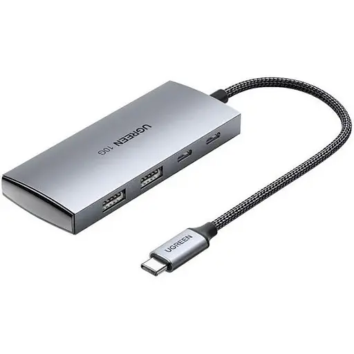 Хаб Usb Ugreen CM480, Grey, Type-C 3.2 - 2xType-C 3.2 / 2xUsb 3.2, кабель 15 см, алюминиевый корпус (30758) - фото 1