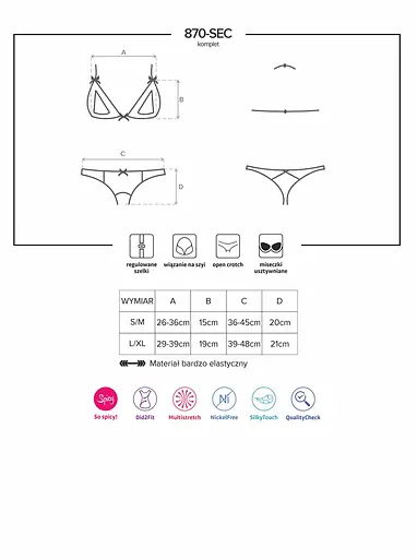 Комплект білизни Obsessive 870-SEC-3 S/M червоний - фото 7