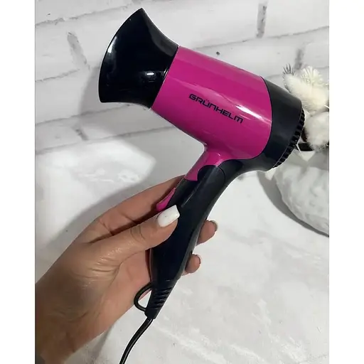 Фен для сушки волос Grunhelm GHD-508 мощный компактный дорожный 1400 Вт розовый с черным - фото 9