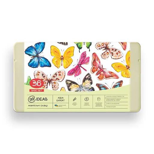 Набор карандашей акварельных 99IDEAS "Aqua Expert" 36 цветов, Basic Set, металлическая коробка, 99AE-36BAS