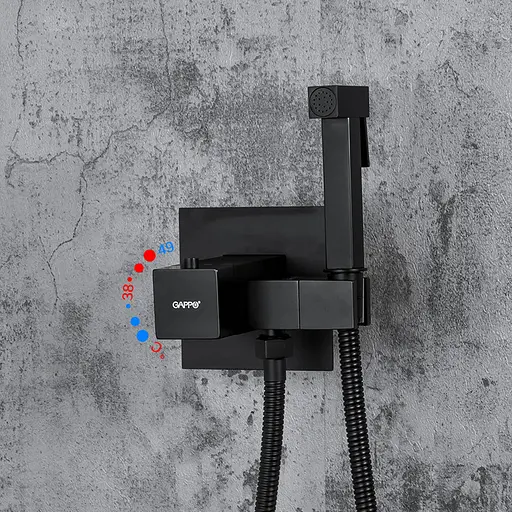 Набір гігієнічного душу прихованого монтажу Gappo G7207-60 з термостатом, чорний, Чорний матовий - фото 3