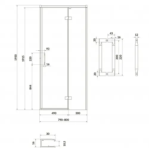 Душевые двери Cersanit Larga 80x195 R распашные профиль хром S932-115, Правая, прозрачный, хром - фото 2