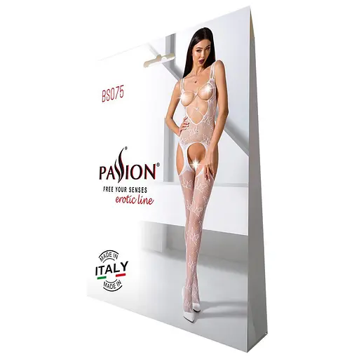 Откровенный бодистокинг с глубоким декольте Passion BS075 white One size - фото 5